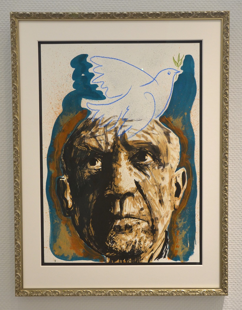 Pablo Picasso mit Taube,petrol 